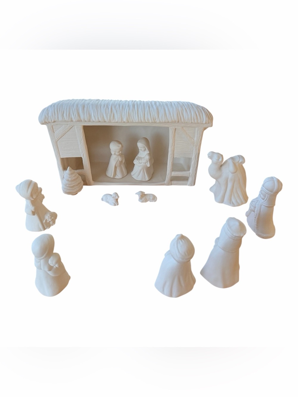BISQUE 12pc NATIVITY SET w/ CHILDREN Glaze/Fire Or Paint w/Acrylics FOR CHARITY